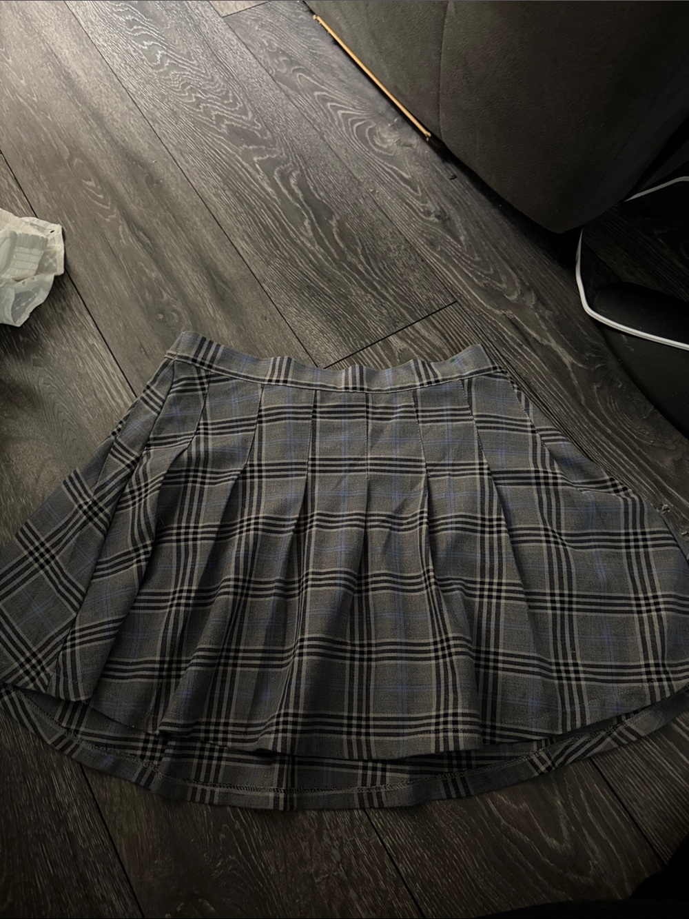Garage Gray Plaid Pleated Mini Skirt with Blue Accents
